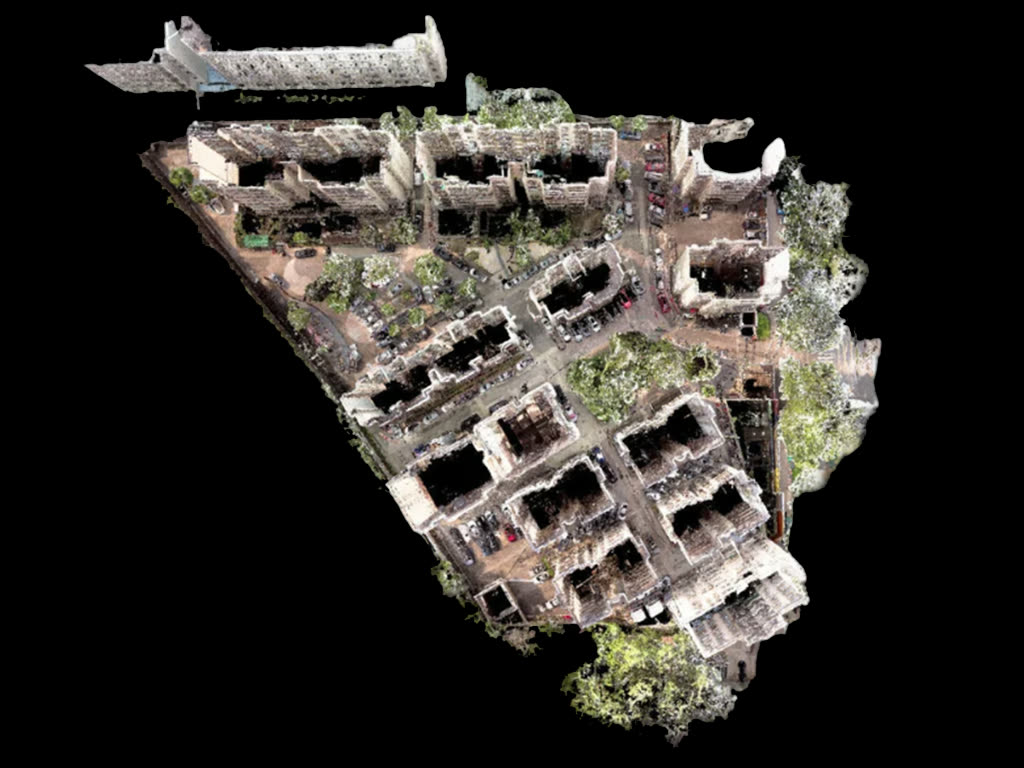 Aerial point cloud of a dense historic quarter, captured by LiDAR